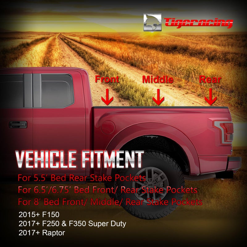 Tigeracing Tie Down Anchors Retractable Truck Bed Top Side D Ring Compatible with 2015-2026 F150 / 17-26 F250 & F350 Super Duty / 17-26 Raptor - 3000 LBS Capacity of 4 - Image 2